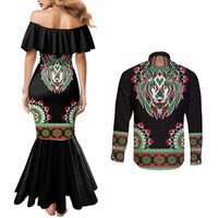 Libya Barbary Lion Couples Matching Mermaid Dress and Long Sleeve Button Shirt Dashiki Simple Style