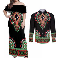 Libya Barbary Lion Couples Matching Off Shoulder Maxi Dress and Long Sleeve Button Shirt Dashiki Simple Style LT05 - Wonder Print Shop