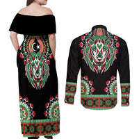 Libya Barbary Lion Couples Matching Off Shoulder Maxi Dress and Long Sleeve Button Shirt Dashiki Simple Style LT05 - Wonder Print Shop