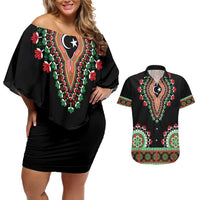 Libya Barbary Lion Couples Matching Off Shoulder Short Dress and Hawaiian Shirt Dashiki Simple Style LT05 - Wonder Print Shop
