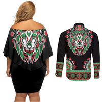 Libya Barbary Lion Couples Matching Off Shoulder Short Dress and Long Sleeve Button Shirt Dashiki Simple Style LT05 - Wonder Print Shop