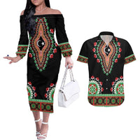 Libya Barbary Lion Couples Matching Off The Shoulder Long Sleeve Dress and Hawaiian Shirt Dashiki Simple Style LT05 - Wonder Print Shop