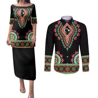 Libya Barbary Lion Couples Matching Puletasi and Long Sleeve Button Shirt Dashiki Simple Style LT05 - Wonder Print Shop