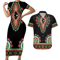 Libya Barbary Lion Couples Matching Short Sleeve Bodycon Dress and Hawaiian Shirt Dashiki Simple Style LT05 - Wonder Print Shop