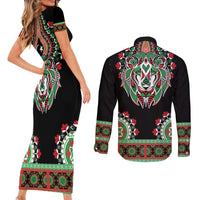 Libya Barbary Lion Couples Matching Short Sleeve Bodycon Dress and Long Sleeve Button Shirt Dashiki Simple Style LT05 - Wonder Print Shop