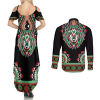 Libya Barbary Lion Couples Matching Summer Maxi Dress and Long Sleeve Button Shirt Dashiki Simple Style LT05 - Wonder Print Shop