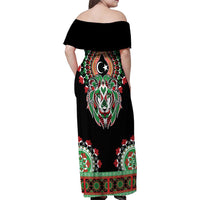 Libya Barbary Lion Family Matching Off Shoulder Maxi Dress and Hawaiian Shirt Dashiki Simple Style LT05 - Wonder Print Shop