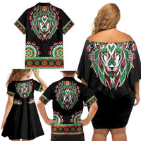 Libya Barbary Lion Family Matching Off Shoulder Short Dress and Hawaiian Shirt Dashiki Simple Style LT05 - Wonder Print Shop