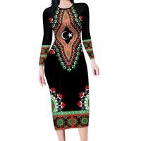 Libya Barbary Lion Long Sleeve Bodycon Dress Dashiki Simple Style LT05 - Wonder Print Shop