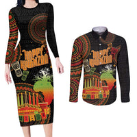 Kwanzaa Kinara Candles Couples Matching Long Sleeve Bodycon Dress and Long Sleeve Button Shirt African Tribal Pattern LT05 - Wonder Print Shop