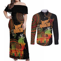 Kwanzaa Kinara Candles Couples Matching Off Shoulder Maxi Dress and Long Sleeve Button Shirt African Tribal Pattern LT05 - Wonder Print Shop