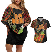 Kwanzaa Kinara Candles Couples Matching Off Shoulder Short Dress and Hawaiian Shirt African Tribal Pattern LT05 - Wonder Print Shop