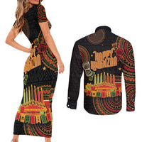 Kwanzaa Kinara Candles Couples Matching Short Sleeve Bodycon Dress and Long Sleeve Button Shirt African Tribal Pattern LT05 - Wonder Print Shop