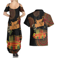 Kwanzaa Kinara Candles Couples Matching Summer Maxi Dress and Hawaiian Shirt African Tribal Pattern LT05 - Wonder Print Shop