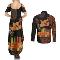Kwanzaa Kinara Candles Couples Matching Summer Maxi Dress and Long Sleeve Button Shirt African Tribal Pattern LT05 - Wonder Print Shop