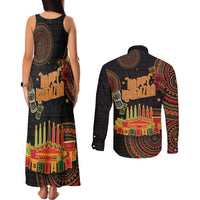 Kwanzaa Kinara Candles Couples Matching Tank Maxi Dress and Long Sleeve Button Shirt African Tribal Pattern LT05 - Wonder Print Shop