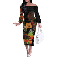 Kwanzaa Kinara Candles Family Matching Off The Shoulder Long Sleeve Dress and Hawaiian Shirt African Tribal Pattern LT05 - Wonder Print Shop