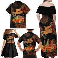 Kwanzaa Kinara Candles Family Matching Off Shoulder Maxi Dress and Hawaiian Shirt African Tribal Pattern LT05 - Wonder Print Shop