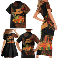 Kwanzaa Kinara Candles Family Matching Short Sleeve Bodycon Dress and Hawaiian Shirt African Tribal Pattern LT05 - Wonder Print Shop