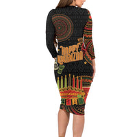 Kwanzaa Kinara Candles Long Sleeve Bodycon Dress African Tribal Pattern LT05 - Wonder Print Shop