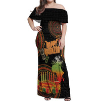Kwanzaa Kinara Candles Off Shoulder Maxi Dress African Tribal Pattern LT05 - Wonder Print Shop