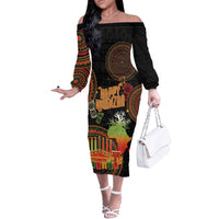 Kwanzaa Kinara Candles Off The Shoulder Long Sleeve Dress African Tribal Pattern LT05 - Wonder Print Shop
