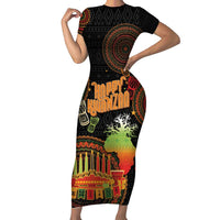 Kwanzaa Kinara Candles Short Sleeve Bodycon Dress African Tribal Pattern LT05 - Wonder Print Shop