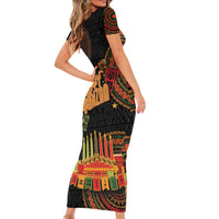 Kwanzaa Kinara Candles Short Sleeve Bodycon Dress African Tribal Pattern LT05 - Wonder Print Shop