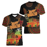 Kwanzaa Kinara Candles Women V-Neck T-Shirt African Tribal Pattern LT05 - Wonder Print Shop