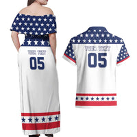 Custom United States Hockey Couples Matching Off Shoulder Maxi Dress and Hawaiian Shirt Go Champions USA