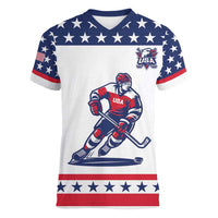 Custom United States Hockey Women V-Neck T-Shirt Go Champions USA