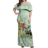 Personalized Kentucky Horse Racing Off Shoulder Maxi Dress Rose Diamond Pattern Mint