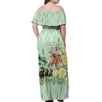 Personalized Kentucky Horse Racing Off Shoulder Maxi Dress Rose Diamond Pattern Mint