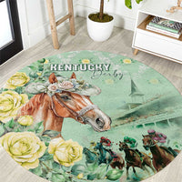 Kentucky Horse Racing Round Carpet Rose Diamond Pattern Mint