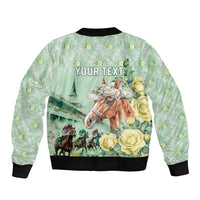 Personalized Kentucky Horse Racing Sleeve Zip Bomber Jacket Rose Diamond Pattern Mint