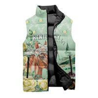 Personalized Kentucky Horse Racing Sleeveless Puffer Jacket Rose Diamond Pattern Mint