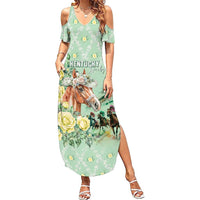 Personalized Kentucky Horse Racing Summer Maxi Dress Rose Diamond Pattern Mint