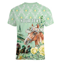 Personalized Kentucky Horse Racing Women V-Neck T-Shirt Rose Diamond Pattern Mint