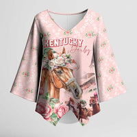 Personalized Kentucky Horse Racing Kimono Sleeve Blouse Rose Diamond Pattern Pink