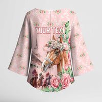 Personalized Kentucky Horse Racing Kimono Sleeve Blouse Rose Diamond Pattern Pink