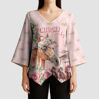 Personalized Kentucky Horse Racing Kimono Sleeve Blouse Rose Diamond Pattern Pink