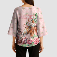 Personalized Kentucky Horse Racing Kimono Sleeve Blouse Rose Diamond Pattern Pink