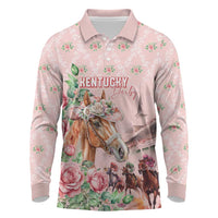 Personalized Kentucky Horse Racing Long Sleeve Polo Shirt Rose Diamond Pattern Pink