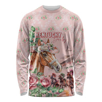 Personalized Kentucky Horse Racing Long Sleeve Shirt Rose Diamond Pattern Pink