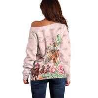 Personalized Kentucky Horse Racing Off Shoulder Sweater Rose Diamond Pattern Pink