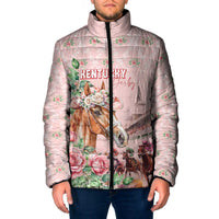 Personalized Kentucky Horse Racing Padded Jacket Rose Diamond Pattern Pink