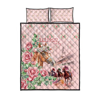 Kentucky Horse Racing Quilt Bed Set Rose Diamond Pattern Pink