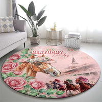 Kentucky Horse Racing Round Carpet Rose Diamond Pattern Pink