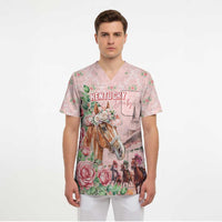 Personalized Kentucky Horse Racing Scrub Top Rose Diamond Pattern Pink