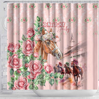 Kentucky Horse Racing Shower Curtain Rose Diamond Pattern Pink